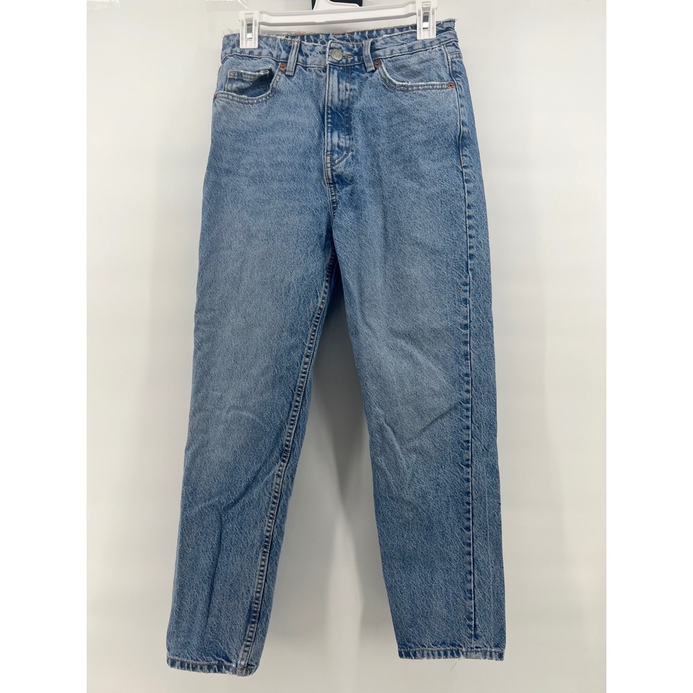 Zara Distressed Straight Leg Jeans 28 Medium Wash High Rise Y2K Streetwear Mom